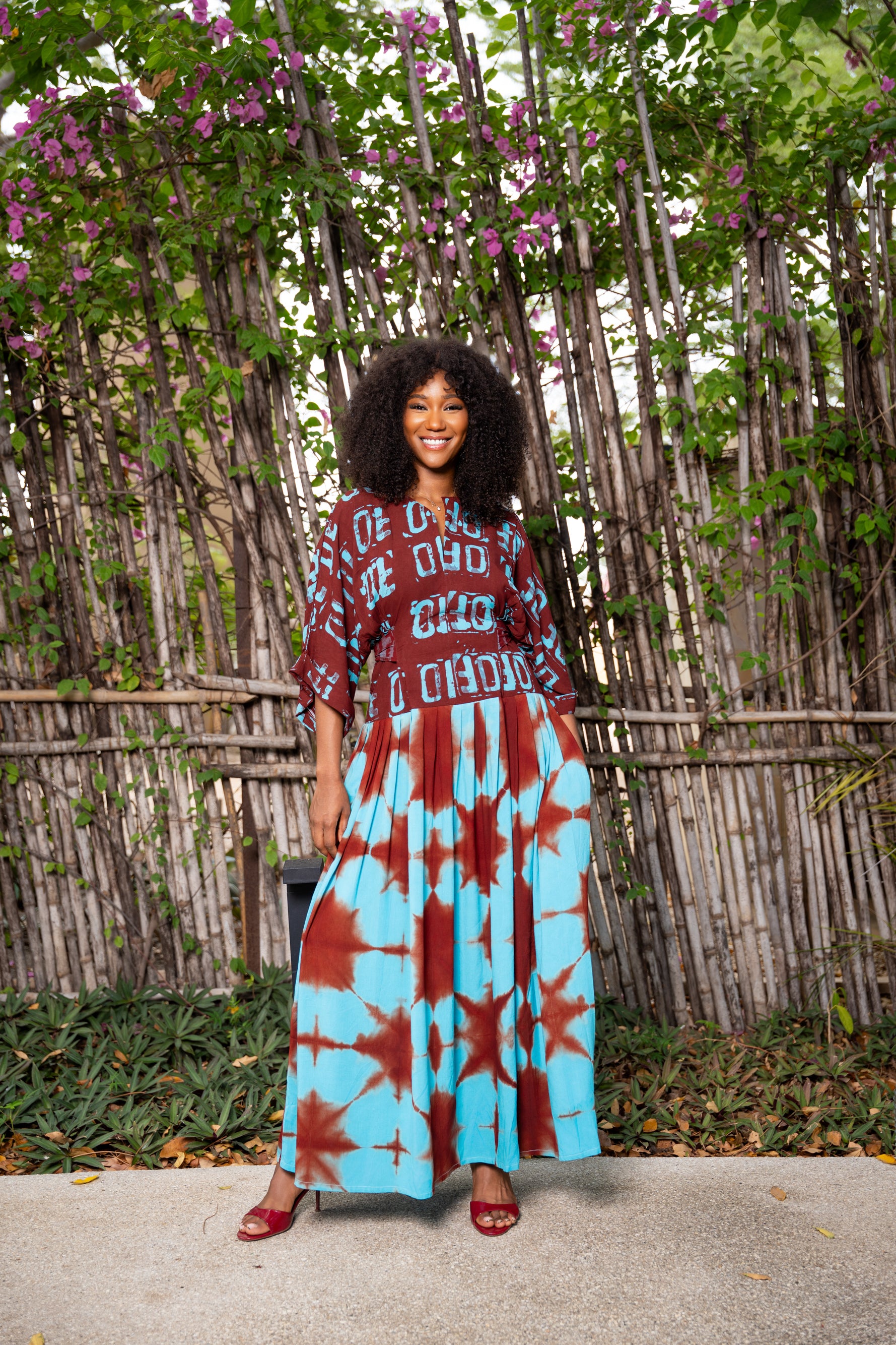 Robe Lina Bordeau-turquoise