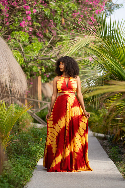 Robe Tina rouge-or