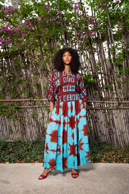 Robe Lina Bordeau-turquoise