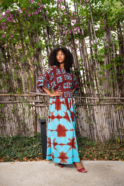Robe Lina Bordeau-turquoise